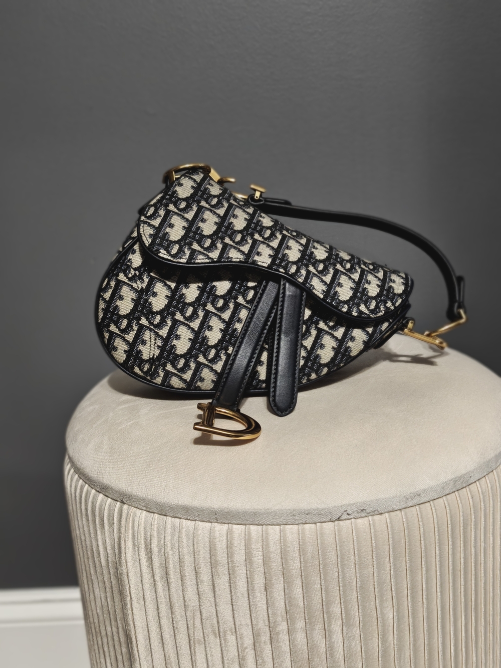 Saddle Mini Shoulder Bag in Blue and Cream
